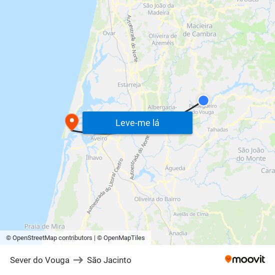 Sever do Vouga to São Jacinto map