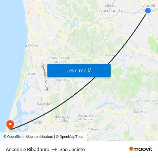 Ancede e Ribadouro to São Jacinto map
