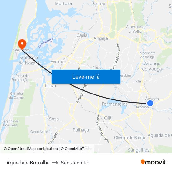 Águeda e Borralha to São Jacinto map