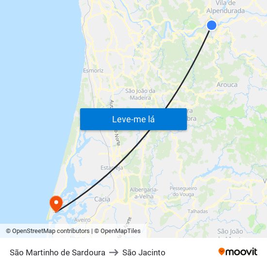 São Martinho de Sardoura to São Jacinto map