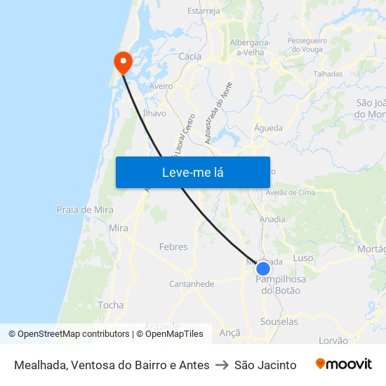 Mealhada, Ventosa do Bairro e Antes to São Jacinto map