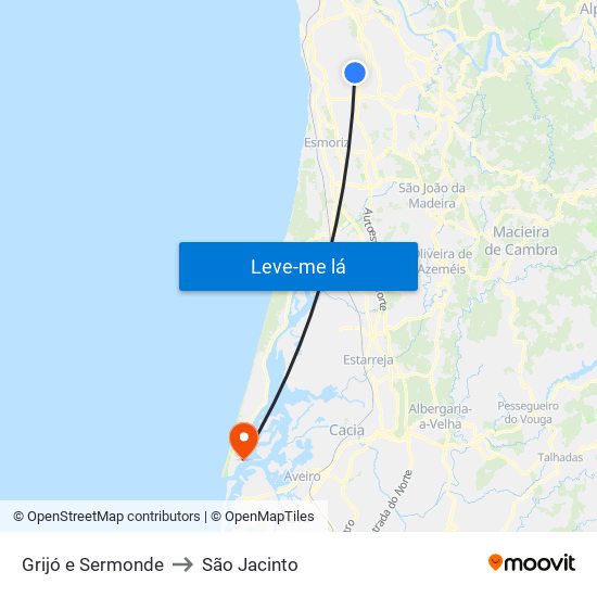 Grijó e Sermonde to São Jacinto map