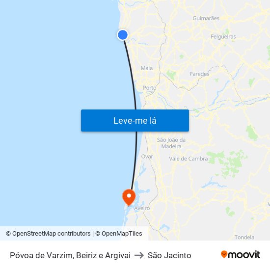 Póvoa de Varzim, Beiriz e Argivai to São Jacinto map