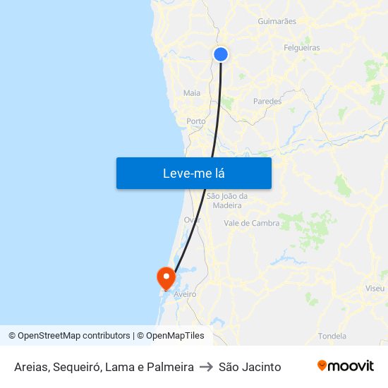 Areias, Sequeiró, Lama e Palmeira to São Jacinto map