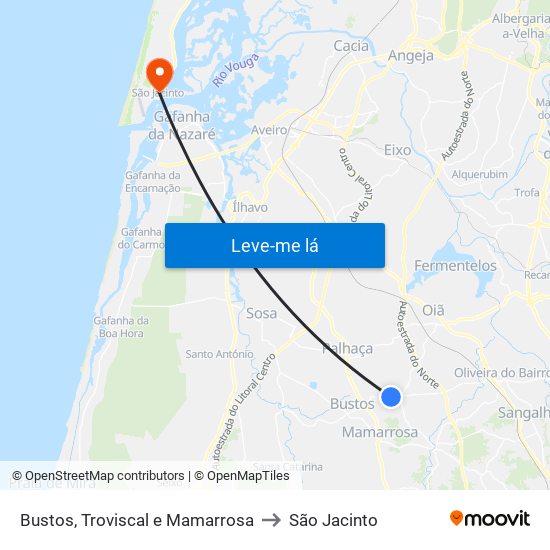 Bustos, Troviscal e Mamarrosa to São Jacinto map
