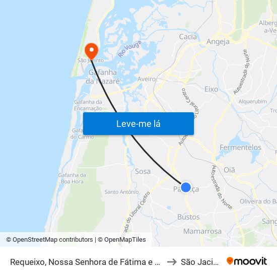 Requeixo, Nossa Senhora de Fátima e Nariz to São Jacinto map