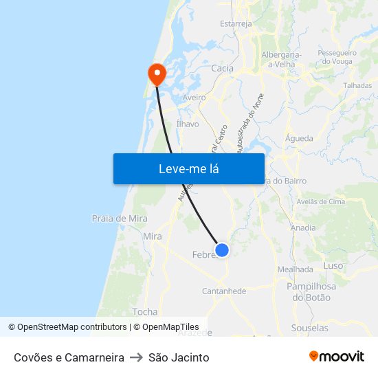 Covões e Camarneira to São Jacinto map