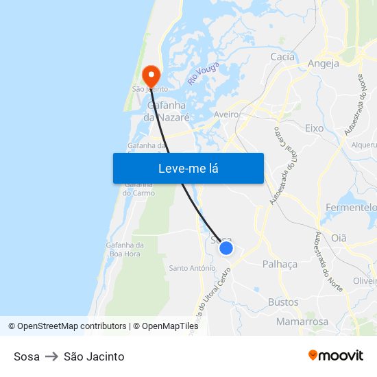 Sosa to São Jacinto map