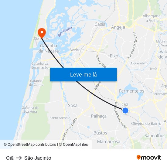Oiã to São Jacinto map