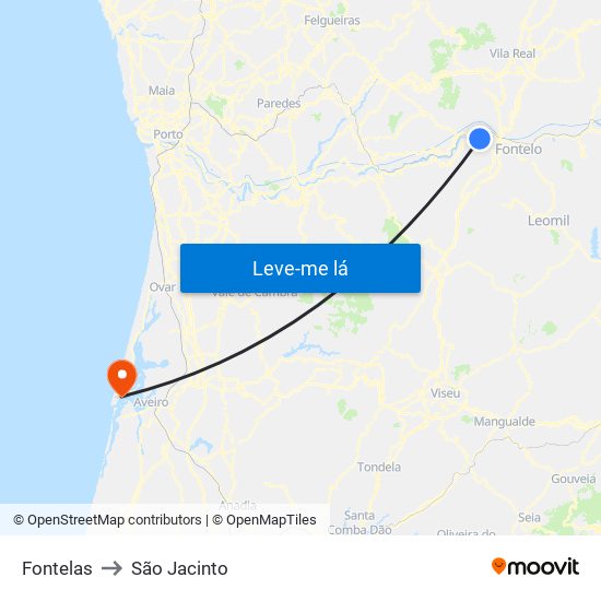 Fontelas to São Jacinto map