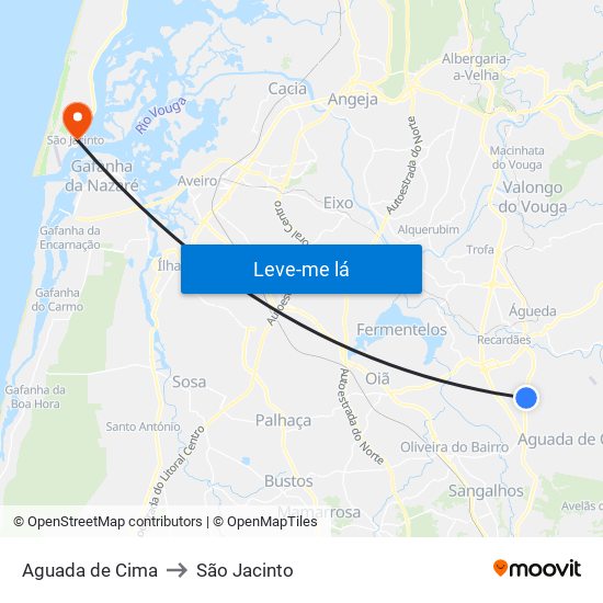 Aguada de Cima to São Jacinto map