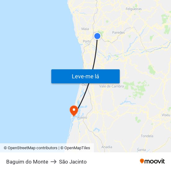 Baguim do Monte to São Jacinto map