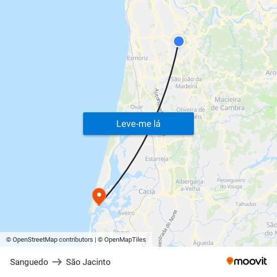 Sanguedo to São Jacinto map