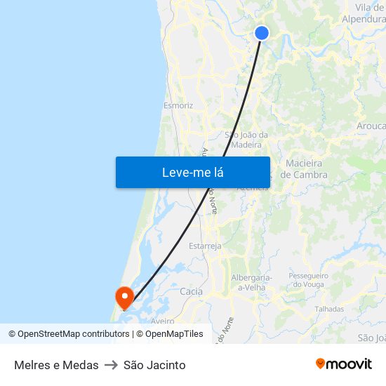 Melres e Medas to São Jacinto map