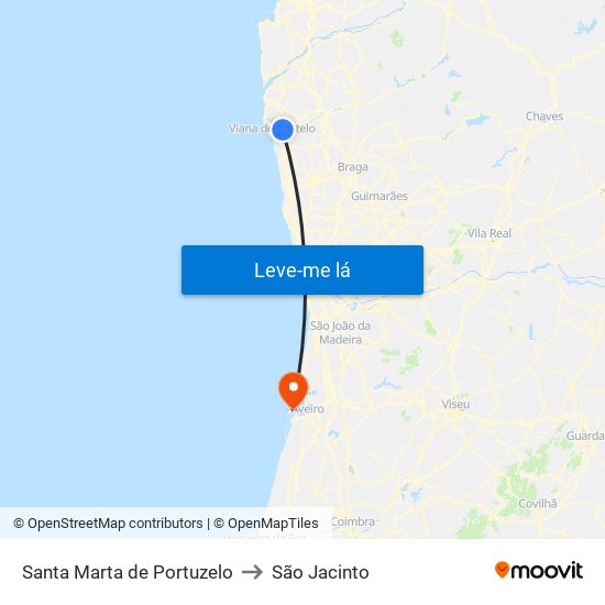 Santa Marta de Portuzelo to São Jacinto map
