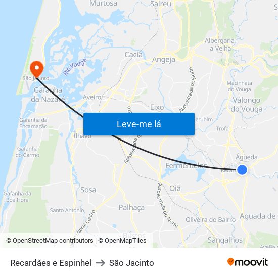 Recardães e Espinhel to São Jacinto map