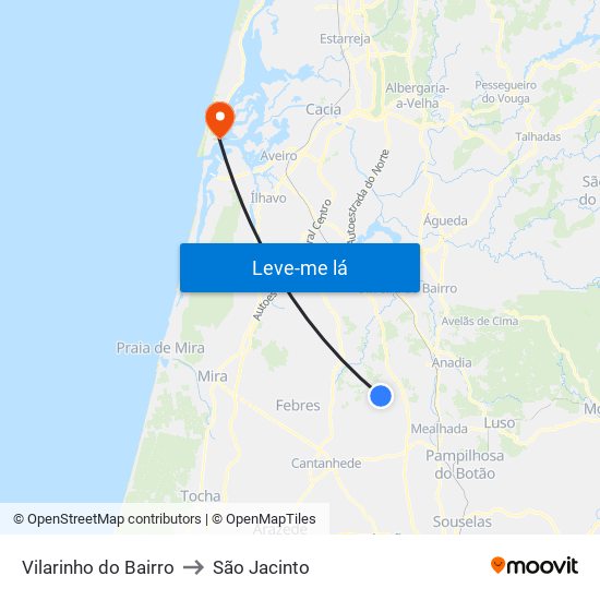 Vilarinho do Bairro to São Jacinto map