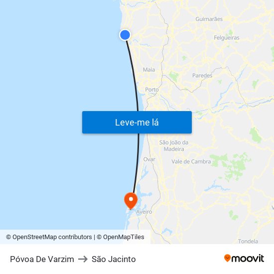 Póvoa De Varzim to São Jacinto map