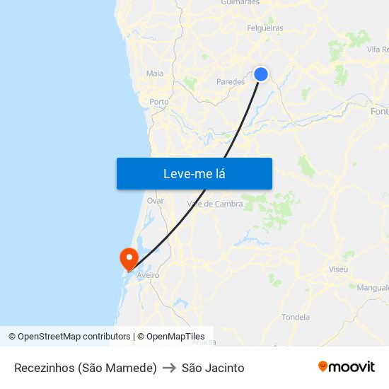 Recezinhos (São Mamede) to São Jacinto map