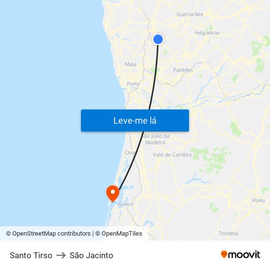 Santo Tirso to São Jacinto map