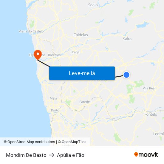 Mondim De Basto to Apúlia e Fão map