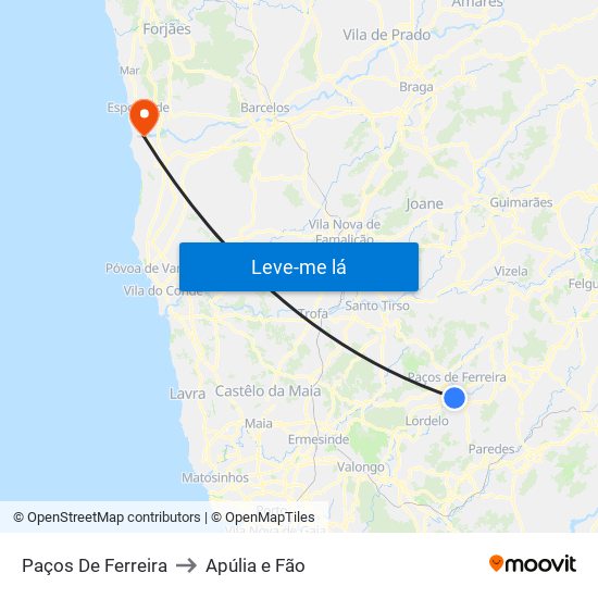 Paços De Ferreira to Apúlia e Fão map