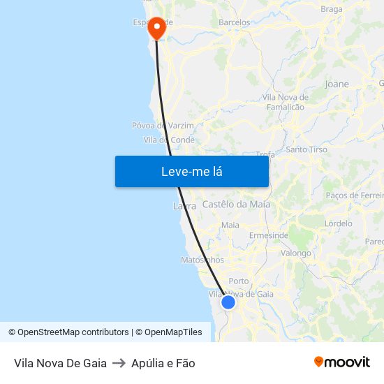 Vila Nova De Gaia to Apúlia e Fão map