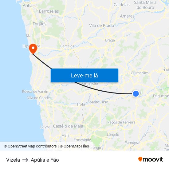 Vizela to Apúlia e Fão map