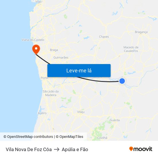 Vila Nova De Foz Côa to Apúlia e Fão map