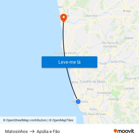 Matosinhos to Apúlia e Fão map