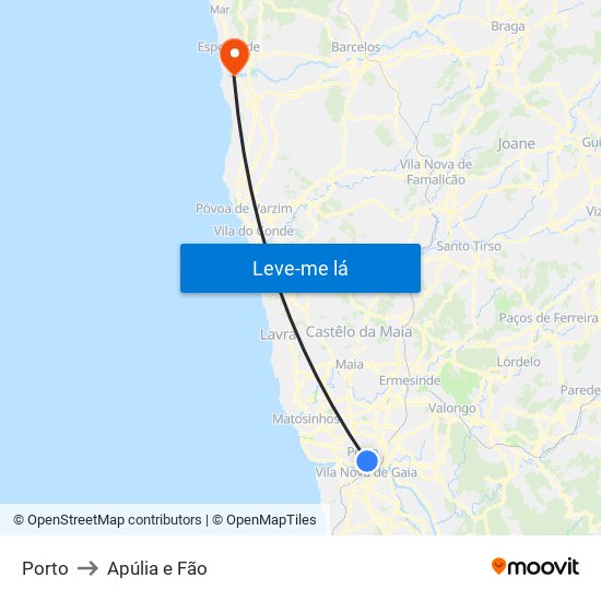 Porto to Apúlia e Fão map