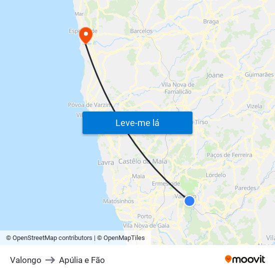 Valongo to Apúlia e Fão map