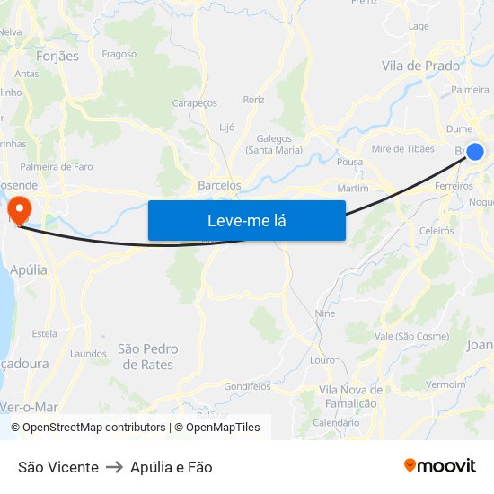 São Vicente to Apúlia e Fão map