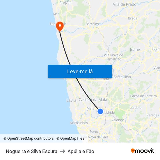 Nogueira e Silva Escura to Apúlia e Fão map