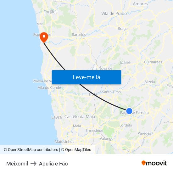 Meixomil to Apúlia e Fão map