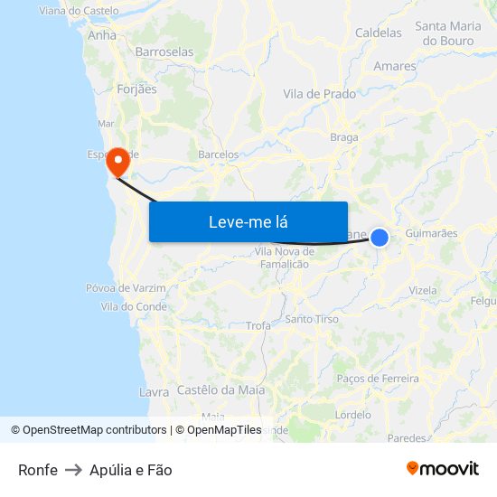 Ronfe to Apúlia e Fão map