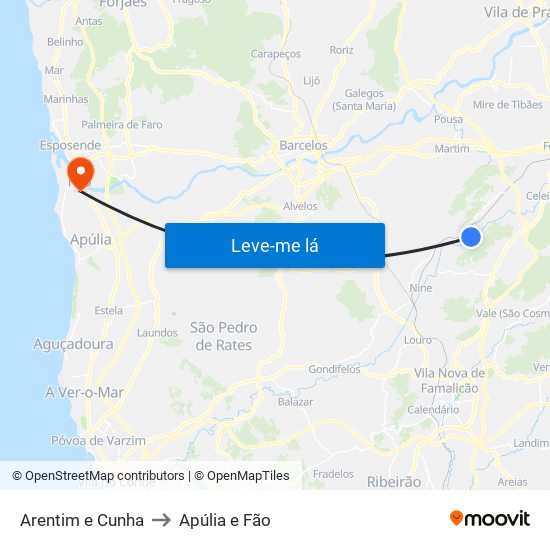 Arentim e Cunha to Apúlia e Fão map