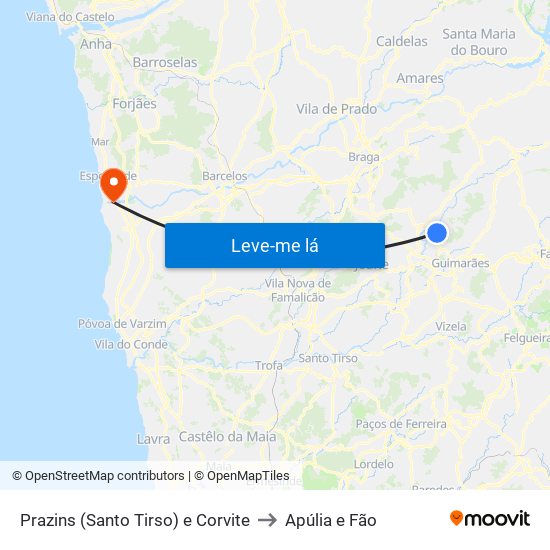 Prazins (Santo Tirso) e Corvite to Apúlia e Fão map