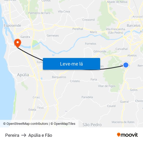 Pereira to Apúlia e Fão map