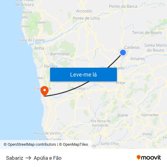 Sabariz to Apúlia e Fão map