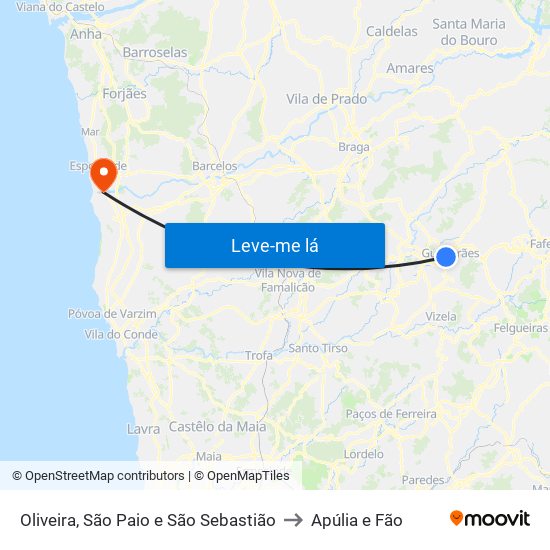 Oliveira, São Paio e São Sebastião to Apúlia e Fão map