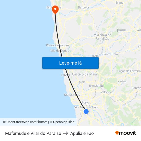 Mafamude e Vilar do Paraíso to Apúlia e Fão map