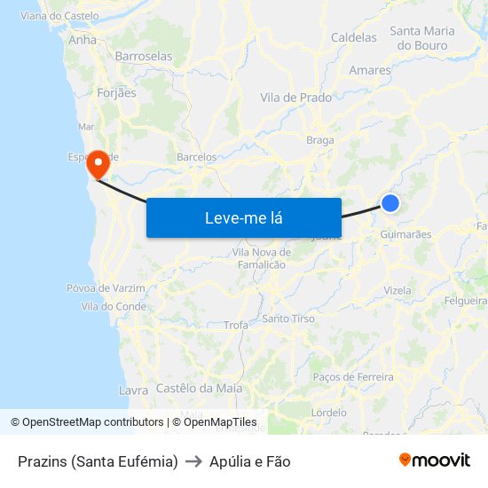 Prazins (Santa Eufémia) to Apúlia e Fão map