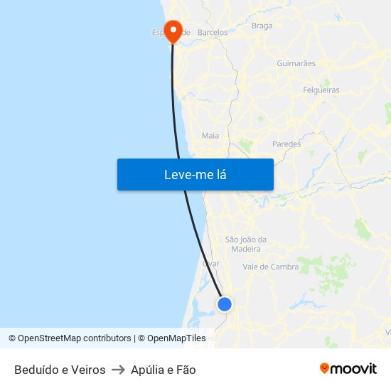 Beduído e Veiros to Apúlia e Fão map