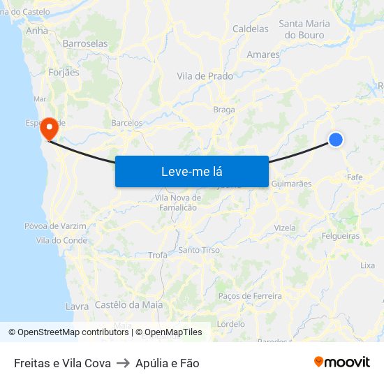 Freitas e Vila Cova to Apúlia e Fão map