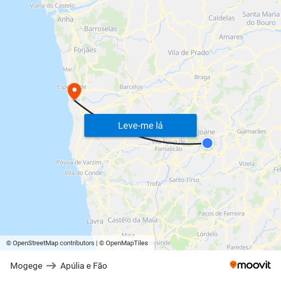 Mogege to Apúlia e Fão map