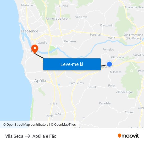 Vila Seca to Apúlia e Fão map