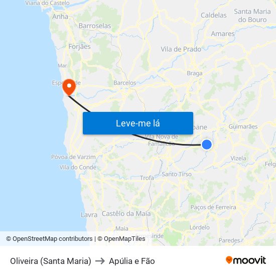 Oliveira (Santa Maria) to Apúlia e Fão map