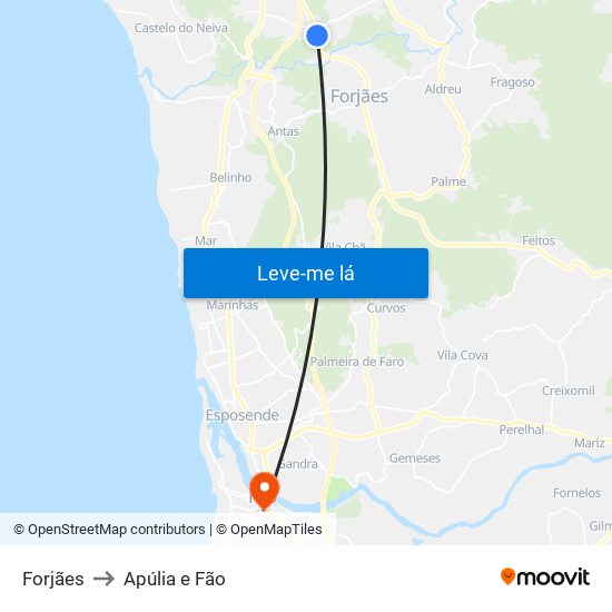 Forjães to Apúlia e Fão map
