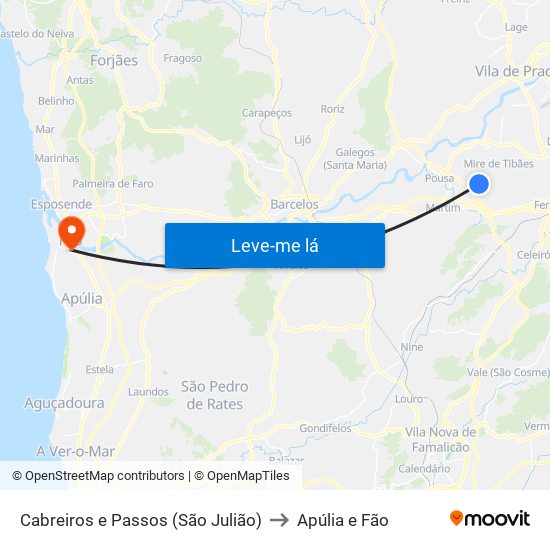 Cabreiros e Passos (São Julião) to Apúlia e Fão map